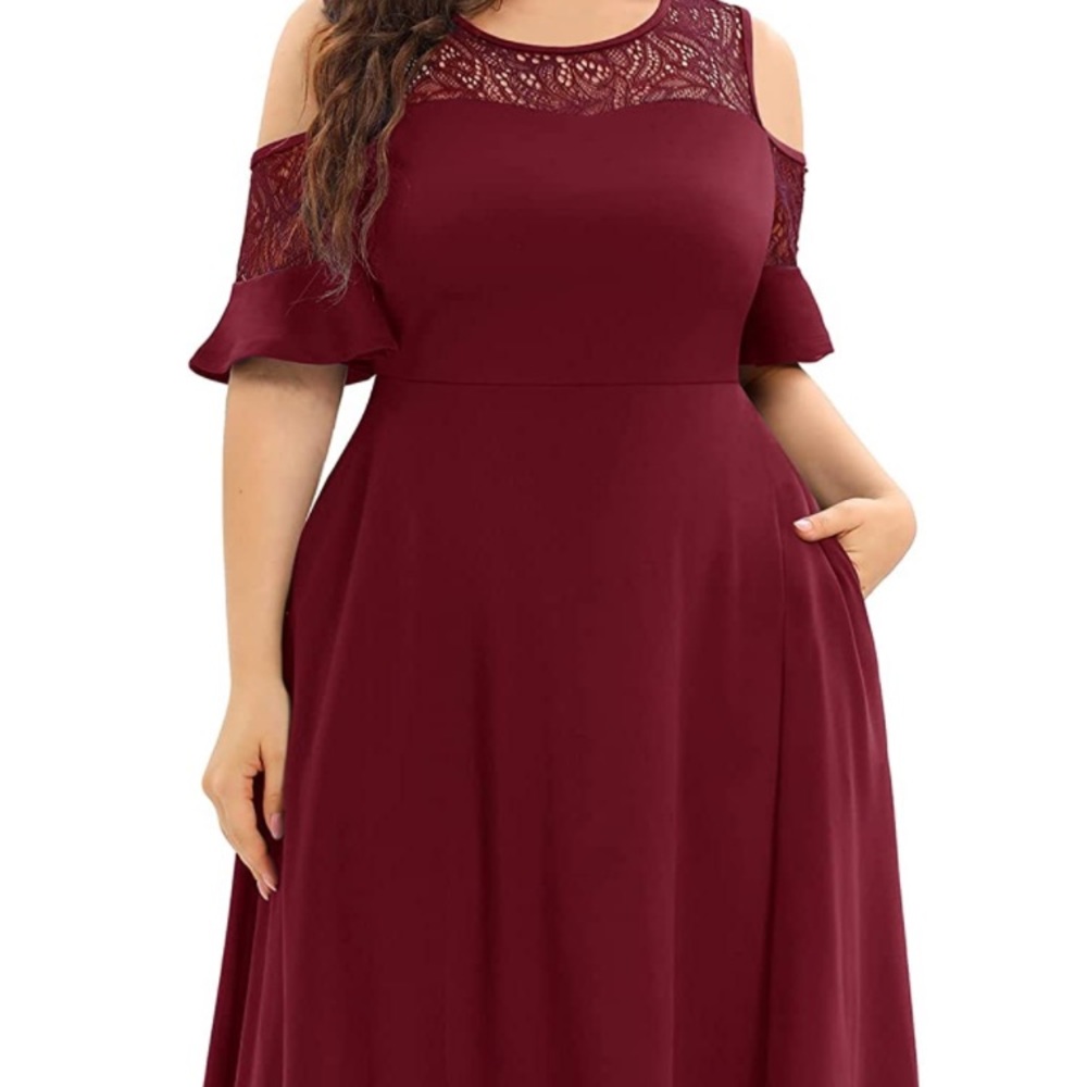 Cold Shoulder Midi Dres with Pockets